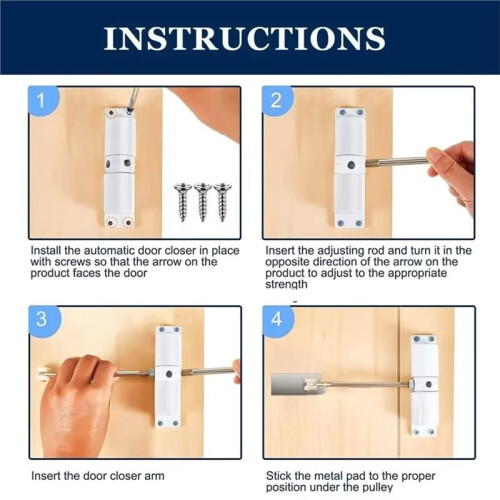 Automatic Door Closer Metal Adjustable Heavy Duty Safety Spring Silence Convert Hinged Door Interior Self-Closing 2