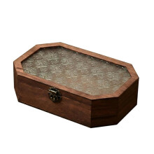 9 Inch Wooden Keepsake Box with Glass Lid, Vintage Memory Storage Box for Jewelry, Photos and Decorative Storage