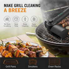 Motorized Grill Brush for Barbecue Grates, Cordless Rechargeable BBQ Scrubber with Two Roller Heads