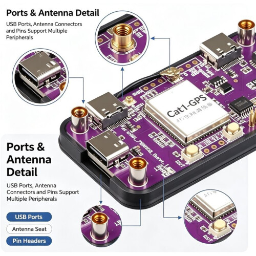 For Raspberry Pi Zero 4G CAT1 Expansion Board with USB Hub, EA/EU Bands, IoT Development Projects, Hub Expansion Board 2