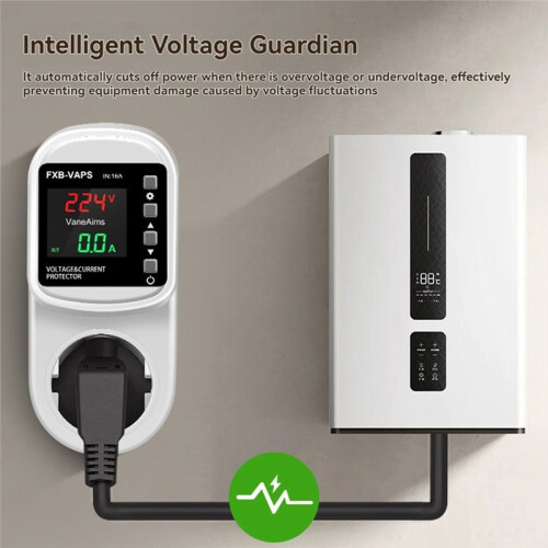 Over Under Voltage Protector 16A Self-Resetting Voltage Current Protector Real- Display for Home Appliances EU Plug