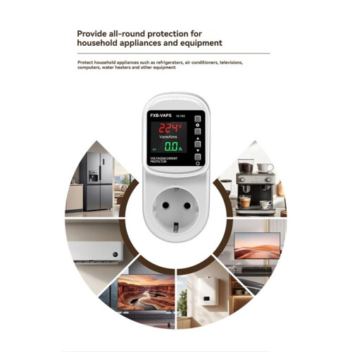 Over Under Voltage Protector 16A Self-Resetting Voltage Current Protector Real- Display for Home Appliances EU Plug 2