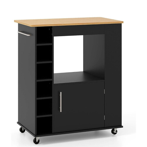 Kitchen Cart with Bamboo Top, Spice Rack, Towel Holder 1