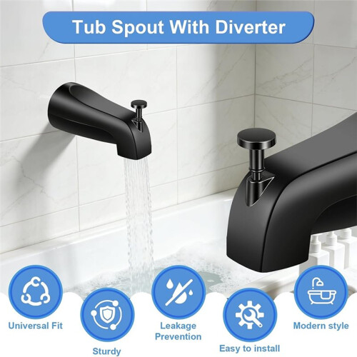 Bocchetta Universale per Vasca con Deviatore, per Tubi In Rame da 1/2", IPS da 1/2" e IPS da 3/4", Ricambio per Rubinetto Della Vasca. 1