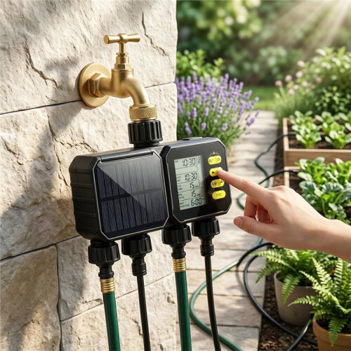 Solar WiFi Watering Timer for Garden Hose 4 Zone  Irrigation Controller with App Remote Control US 1