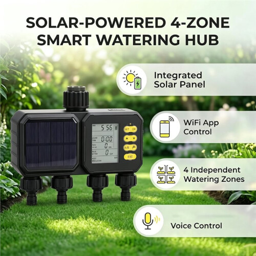 Solar WiFi Watering Timer for Garden Hose 4 Zone  Irrigation Controller with App Remote Control US 2