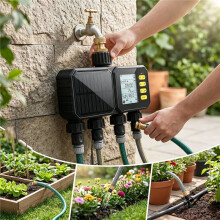 Solar WiFi Watering Timer for Garden Hose 4 Zone Irrigation Controller with App Remote Control US