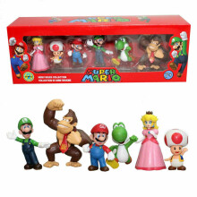 (Pink)6pcs Super Mario Bros Action Figure Toys Dolls Luigi Yoshi Mushroom Kid Gift Toy