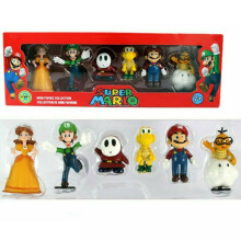 (Yellow)6pcs Super Mario Bros Action Figure Toys Dolls Luigi Yoshi Mushroom Kid Gift Toy