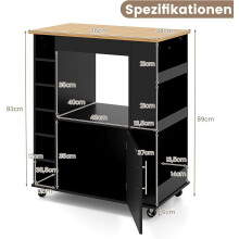 Kitchen Cart with Bamboo Top, Spice Rack, Towel Holder