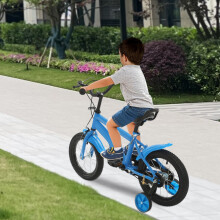 Vélo pour enfant, 14 pouces, avec roues d'apprentissage, bleu et noir, pour enfants de 3 à 6 ans