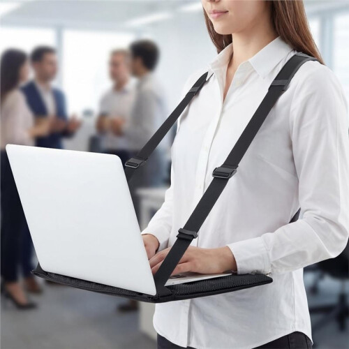 Supporto per Laptop con Imbracatura, Antiscivolo, Migliorato, Nero, con Cinghia di Sicurezza per e-Reader, Notebook e Tablet, 1 Pezzo. 1