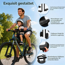 Misvayli Front Child Bike Seat, Adjustable Bicycle Seat for 1-7 Years, 50kg Capacity, Safety Bar & Footrests, for Flat or Slanted Top Tubes