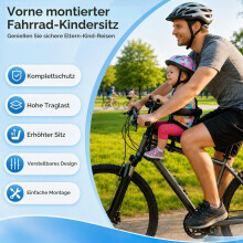 Nastopee Front Bike Child Seat, Adjustable Bicycle Seat for 1-7 Years, 50kg Capacity, Safety Bar & Footrests, for Flat or Slanted Top Tubes