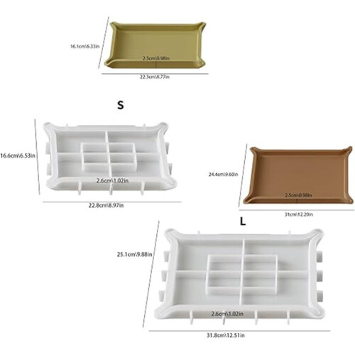 Silicone Resin Casting Mold - Rectangular Tray Mold for Organizer, Dresser, Desk Display, Smooth Release, Reusable L