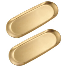 12" Gold Vanity Tray Set of 2 - Stainless Steel Oval Organizer for Bathroom Counter, Dresser, Jewelry, Perfume