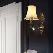 Applique Murale Vintage en Fer - Bougeoir Européen en Bronze Rouge, Abat-Jour en Tissu, Applique LED pour Chambre, Salon, Couloir