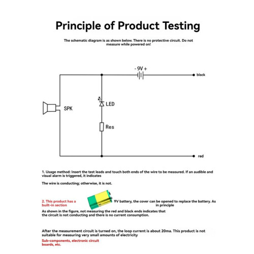 9V Continuity Tester with Audible Buzzer & LED - Essential for Wire, PCB, Cable, Auto  & Fuse Testing 2