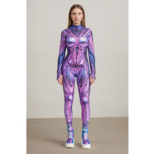 (C, Kid S) Crystalline Armor Print Women Cosplay Bodysuit 3D Gothic Futuristic Robot Neon Jumpsuit Hoilday Theme Party Stage Show Costumes