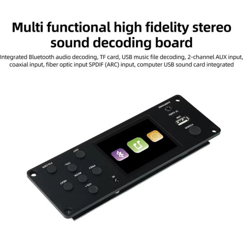 2.8" Color Screen  Lossless Audio Decoder Board Car FM Radio Support I2S Digital Audio Output Player Black 2