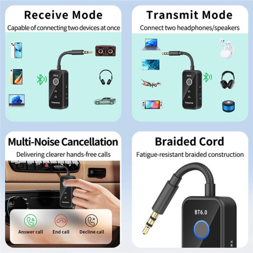 6.0 Wireless Audio Transmitter and Receiver 2-in-1  Transmitter Receiver 3.5mm Plug AAC/SBC