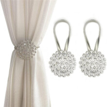 Silver Magnetic Curtain Tiebacks Alloy Plastic No Drill Decor Curtain Binding Strap Window Accessory