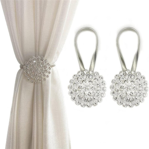 Silver Magnetic Curtain Tiebacks Alloy Plastic No Drill Decor Curtain Binding Strap Window Accessory