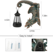 Solar Dragon Tree Hugger Statue Wall Decor with Lantern Gothic Fantasy Outdoor Lights Decoration