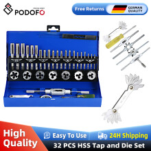 Podofo Lot de 32 outils de taraudage et filières M3-M12, acier allié pour filetage interne et externe