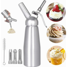 Siphon Ă chantilly en acier inoxydable 500 ml avec 3 embouts et brosse de nettoyage, siphon Ă chantilly professionnel en aluminium