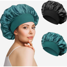 Lot de 2 bonnets de nuit en satin, bonnets de nuit ajustables effet soie pour cheveux bouclés, bonnets doux et respirants pour femmes et fil