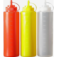 3er-Pack 1000-ml-Quetschflaschen mit Deckel, auslaufsichere Soßenflaschen für Saucen, Ketchup und Salatdressings, Rot, Gelb
