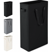 Schmaler, faltbarer Wäschekorb mit Griffen für Waschküche, Schlafzimmer und Badezimmer, 41 x 22 x 65 cm, 60 l, Schwarz