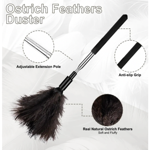 Feather Duster with Telescopic Handle, Washable Ostrich Feathers, Soft Natural Duster for Ceilings and Delicate Surfaces 1