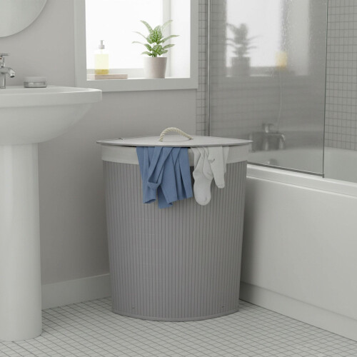 Opvouwbare bamboe hoekwasmand met deksel 2