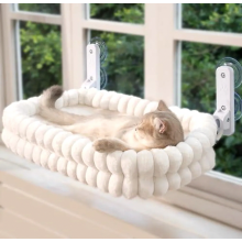 Poleiro de janela para gatos, cama de rede macia e dobrável com capa removível e reversível, estrutura de aço resistente e ventosas, suporta