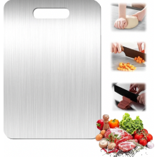 Planche à découper en titane, 34 x 23 cm, en acier inoxydable, facile à nettoyer, surface de préparation des aliments durable