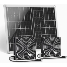 Ventilador solar de 15W com duas ventoinhas à prova d'água IPX6 para pequenos galinheiros, estufas, galpões e casinhas de animais de estimaç