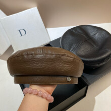 Béret pour femme en cuir PU, modèle à sommet plat octogonal, couleur Marron