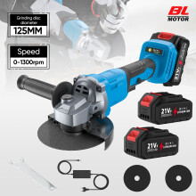 Meuleuse d'angle sans fil 125mm 21V, moteur brushless 3 vitesses, 1000W, avec 2 batteries