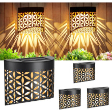 (4) Solar Fence Lights 4 Pack Decorative Waterproof Outdoor Garden Lights With Petal Pattern For Fences And Patios