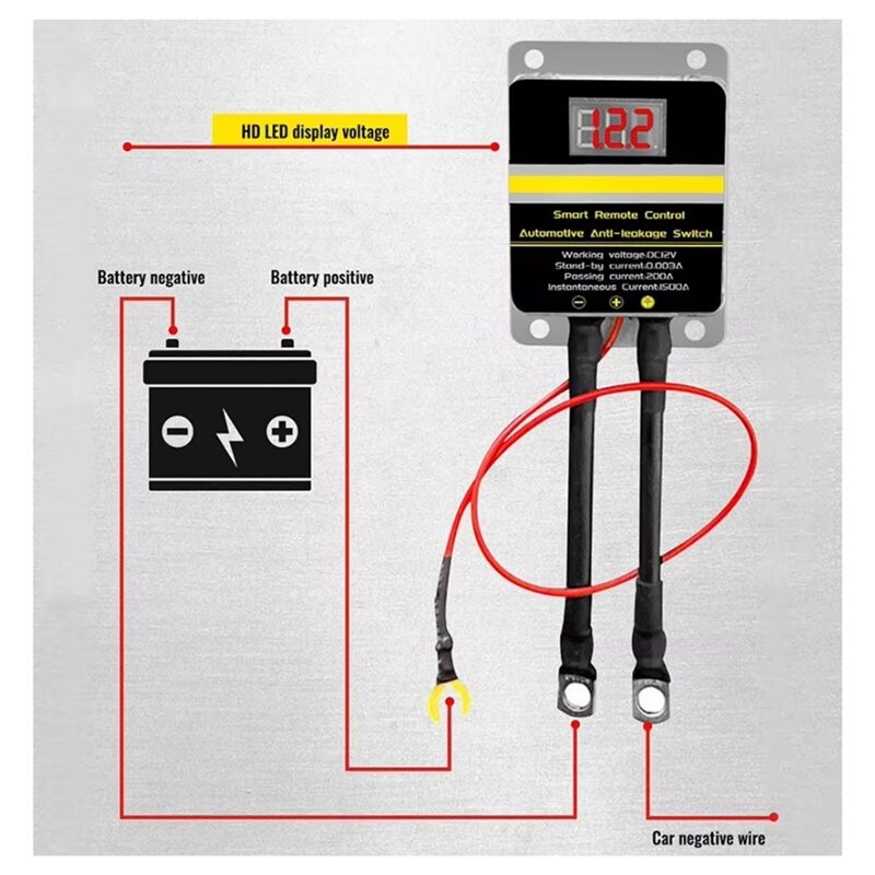 Remote 2 Relay 12V Remote Car Battery Disconnect with Led Display Remote Control ...
