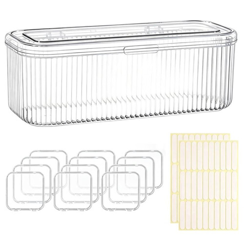 Press  Nail Organizer, 12pcs Clear Storage Box with Double-Sided Tapes for Nail Art Display Classification Organizer