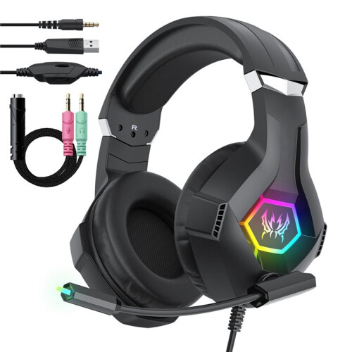 Cuffie da Gioco Cablate con Microfono A Cancellazione di Rumore per PS4, per PS5, per  e Smartphone, Suono Surround, Luce RGB, Cuffie