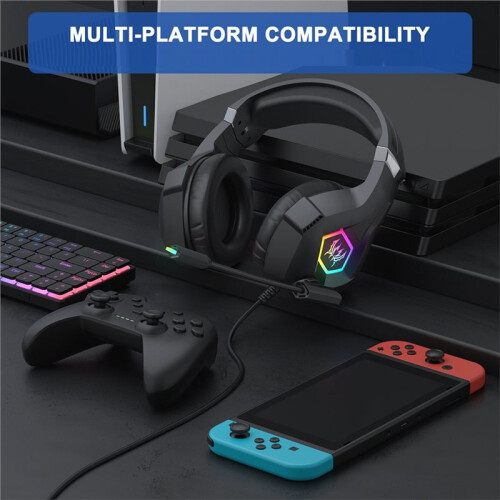 Cuffie da Gioco Cablate con Microfono A Cancellazione di Rumore per PS4, per PS5, per  e Smartphone, Suono Surround, Luce RGB, Cuffie 2