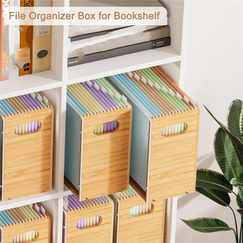 2pcs Acrylic Wall File Organizer - Stylish Hanging File Folder Organizer with Bamboo Base 2