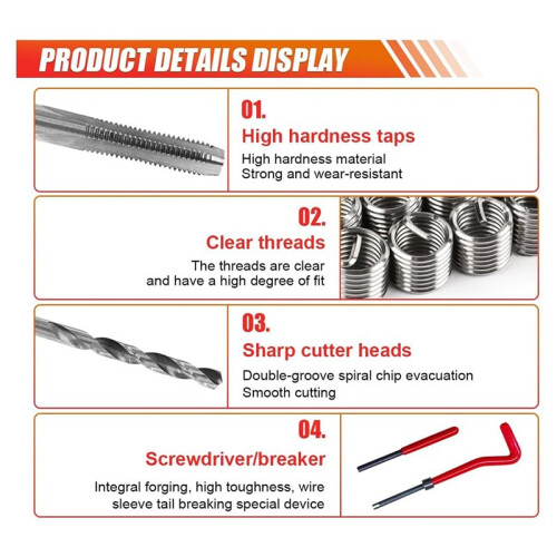 30PCS M6 Thread Repair Insert Kit, Metric  Kit M6 X 1.0mm Thread Repair Kit Compatible Hand Tool Set 1