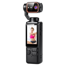 4K Action Camera 180 Rotate Lens Gimbal Camera 3000mAh Battery Built-in Flash Mic Travel Video Vlog Recorder Black