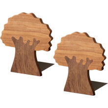 Wood Walnut & Tree Shaped Book Ends for Shelves Heavy Duty with Non-Skid Pads, Decorative Book Supports for Home