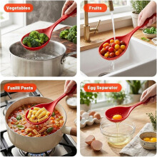 Cuillère à Trous en Silicone Antiadhésive Sans BPA, Louche Polyvalente, Écumoire, Passoire à Macaronis et Fusilli